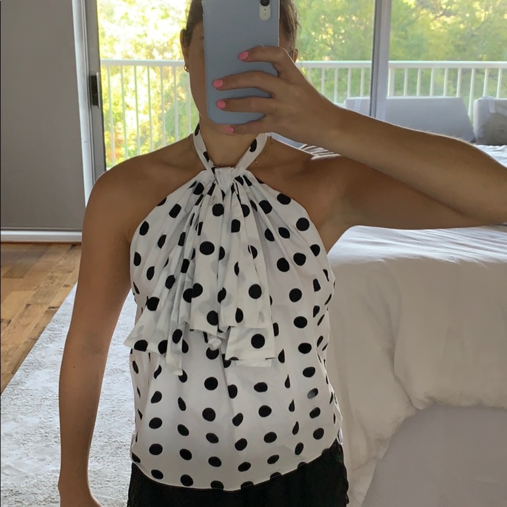 High Neck Polka Dot Blouse